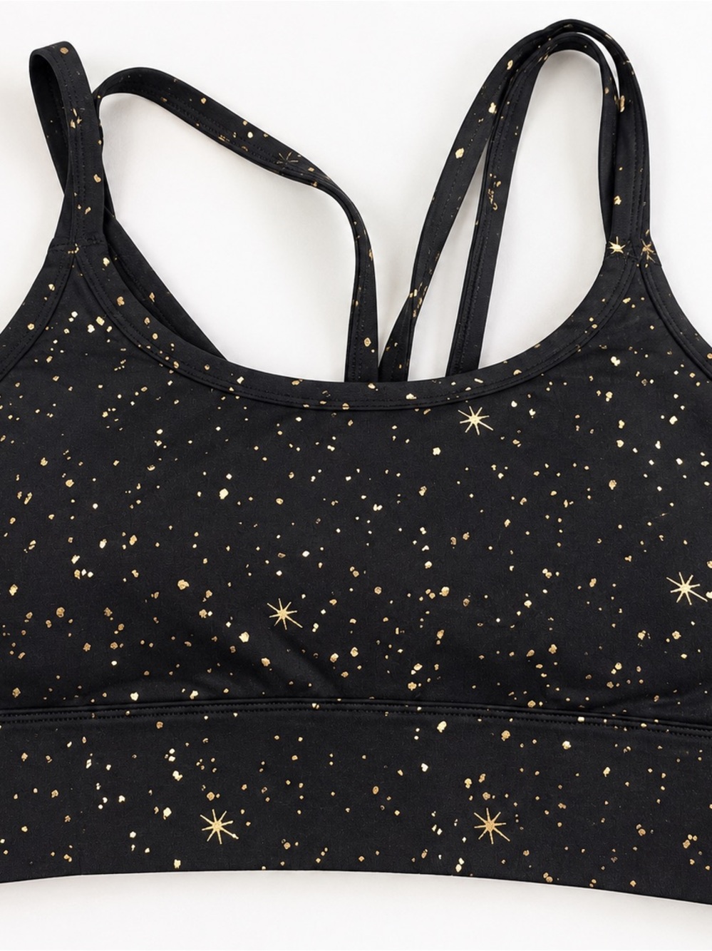 Fabletics Black Gold Celestial Star Print Sports Bra Medium